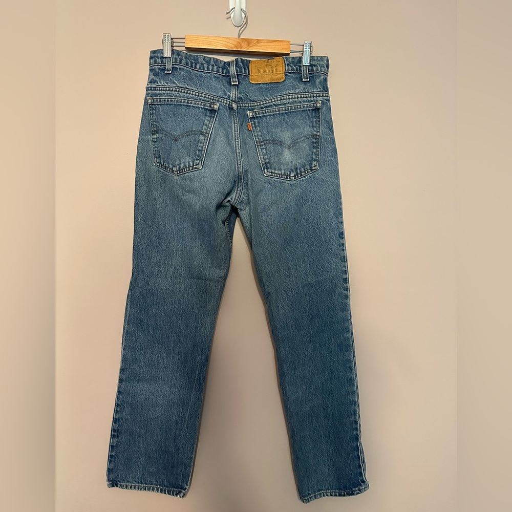 Vintage Retro Levis 519 Blue Denim Mens Jeans Made in USA Orange Tab W33 L32